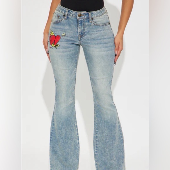 Ed Hardy Light Blue Jeans with Red Heart Design - Picture 1 of 5